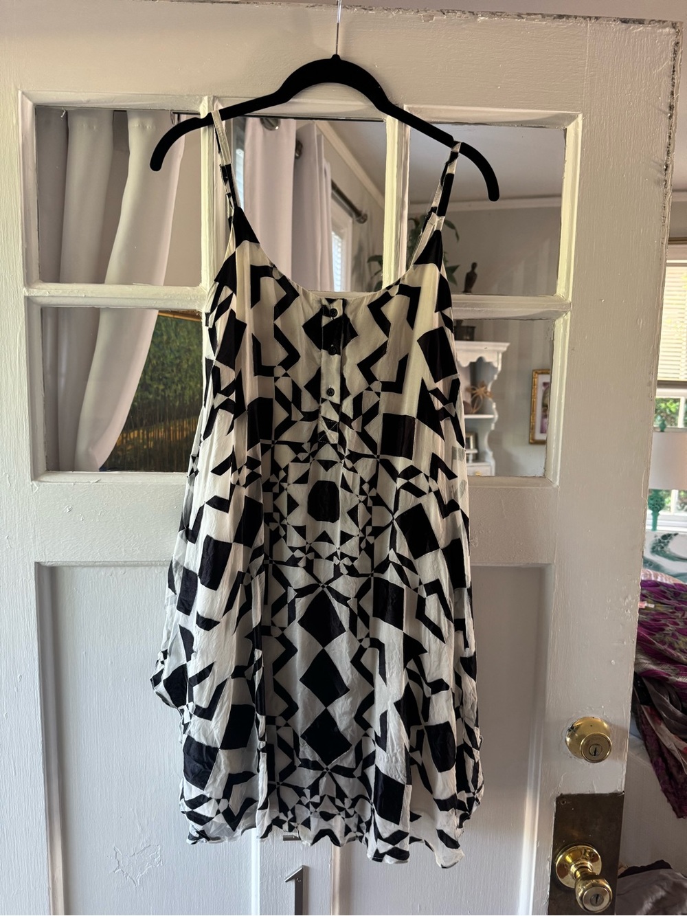Alice + Olivia Black and White Geometric Mini Slip Dress